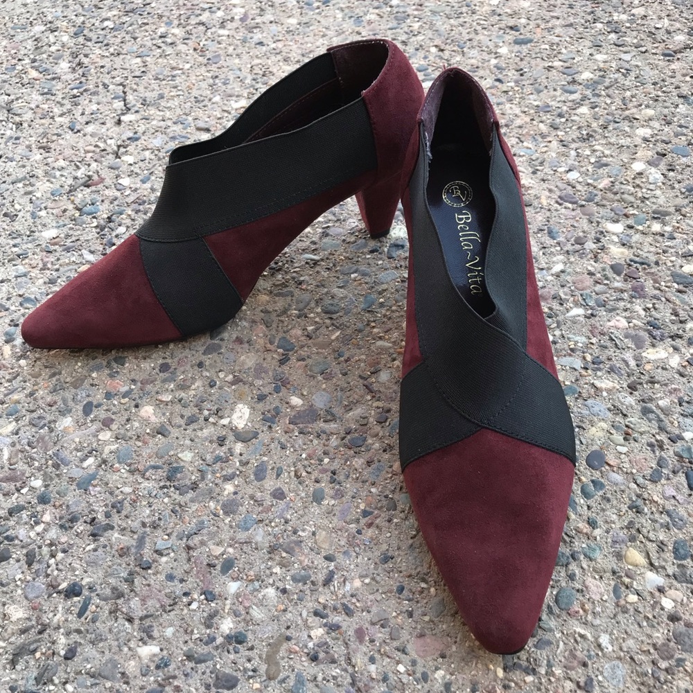 Bella Vita Burgundy & Black Suede Slip On Booties